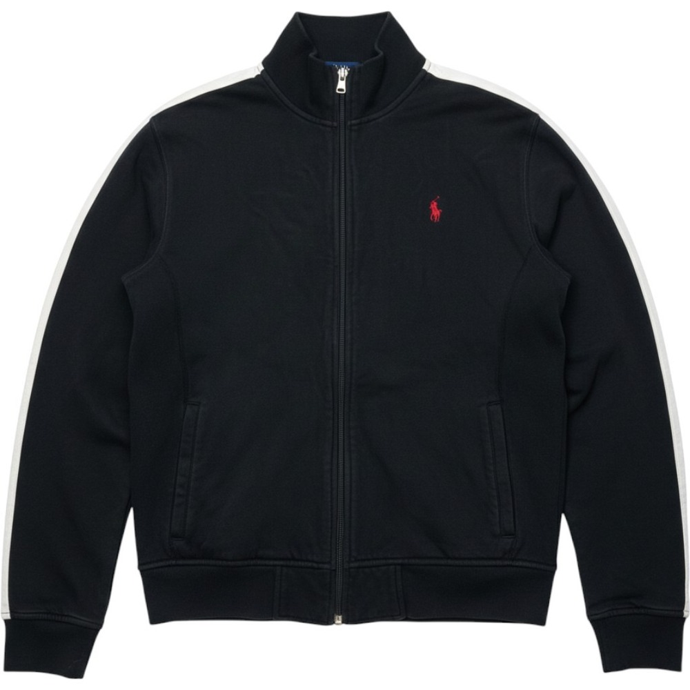 Polo Ralph Lauren Mens Black Track Jacket Side Stripe Red Pony Full Zip Large
